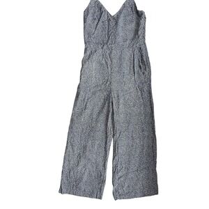 Gap Womens Floral Wide Leg Jumpsuit Navy Blue White V-Neck Tie Back
